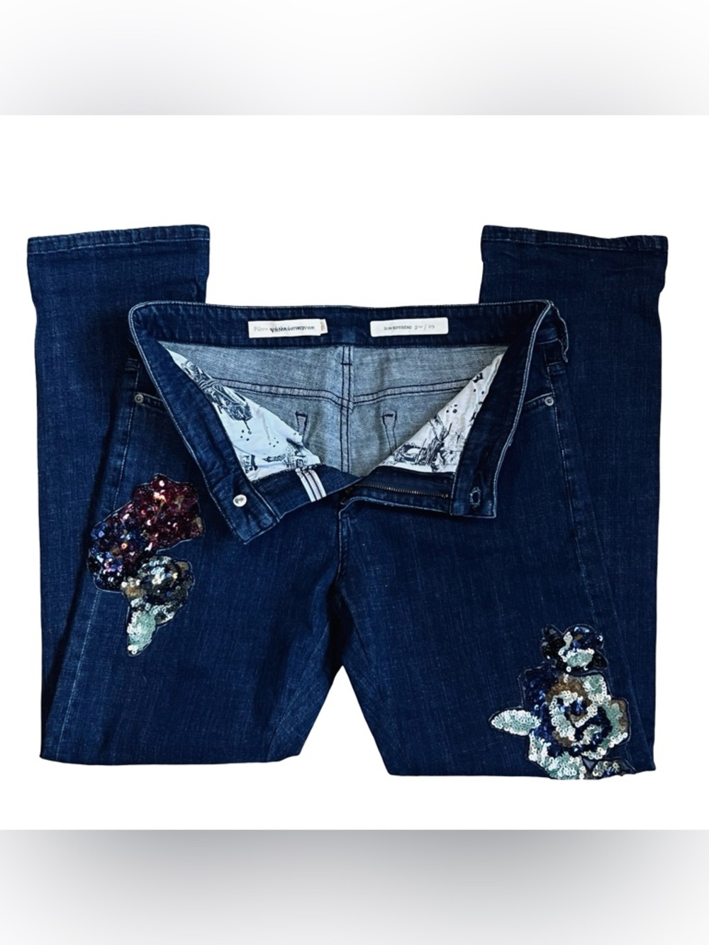 Anthropologie Pilcro Women’s Sz 29 Boyfriend Embellished Sequin Patch Jeans - Picture 6 of 15